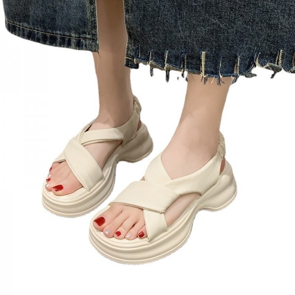 Summer Women Casual Cross-Cut-Out Round Toe Thick-Soled Sandals