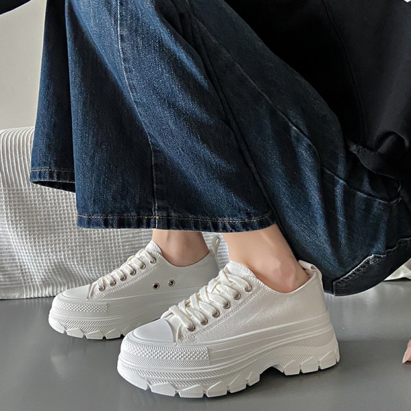 Women Fashion Casual Breathable Canvas Lace-Up Thick-Soled Sneaker