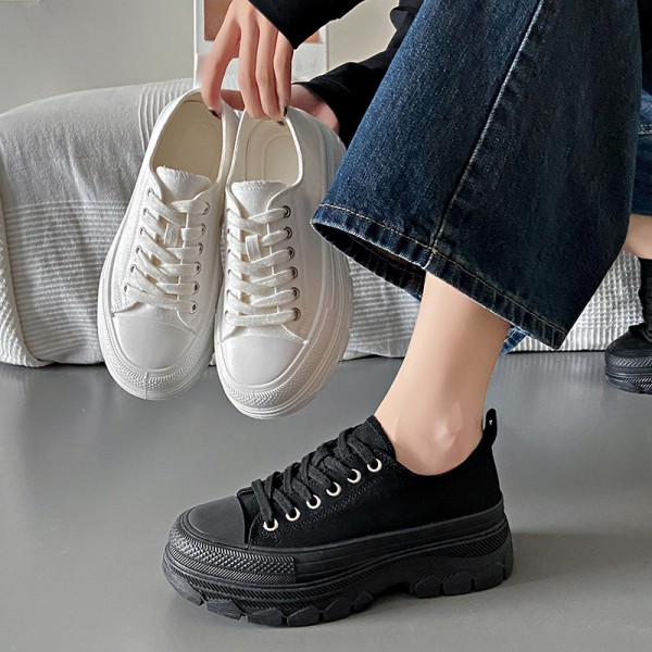 Women Fashion Casual Breathable Canvas Lace-Up Thick-Soled Sneaker