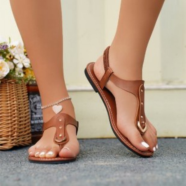 Summer Women Fashion Casual Plus Size Round Toe Flat Thong Sandals