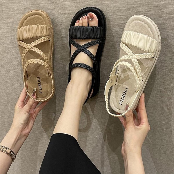 Sandals Summer Women Solid Color Plus Size Cross S...