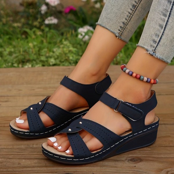 Women Casual Plus Size Cross Strap Round Toe Heel Sandals