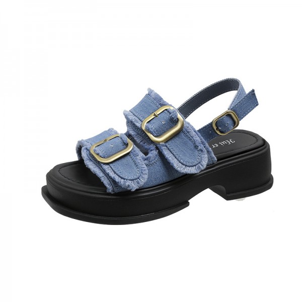 Fashion Denim Canvas Platform Sandals