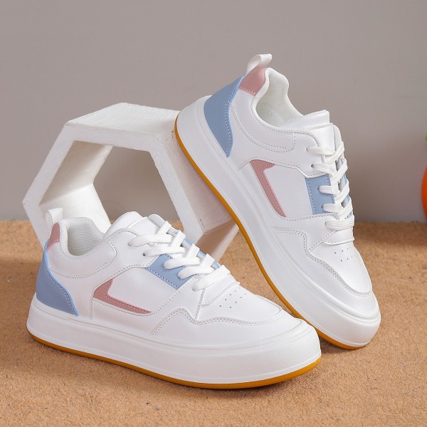 Women Fashion Casual Plus Size Color Block Round Toe Lace-Up Sneaker