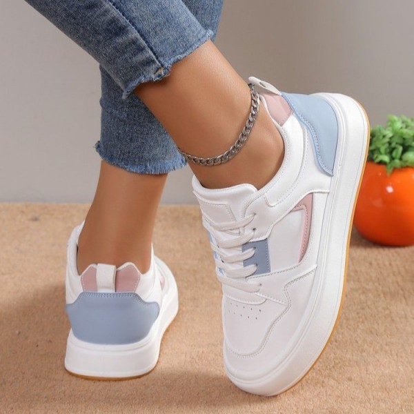 Women Fashion Casual Plus Size Color Block Round Toe Lace-Up Sneaker