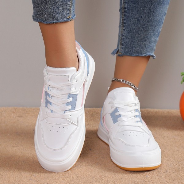 Women Fashion Casual Plus Size Color Block Round Toe Lace-Up Sneaker