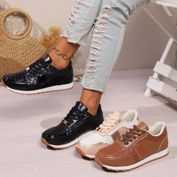 Women Fashion Casual Plus Size PU Woven Round Toe Thick-Soled Sneaker